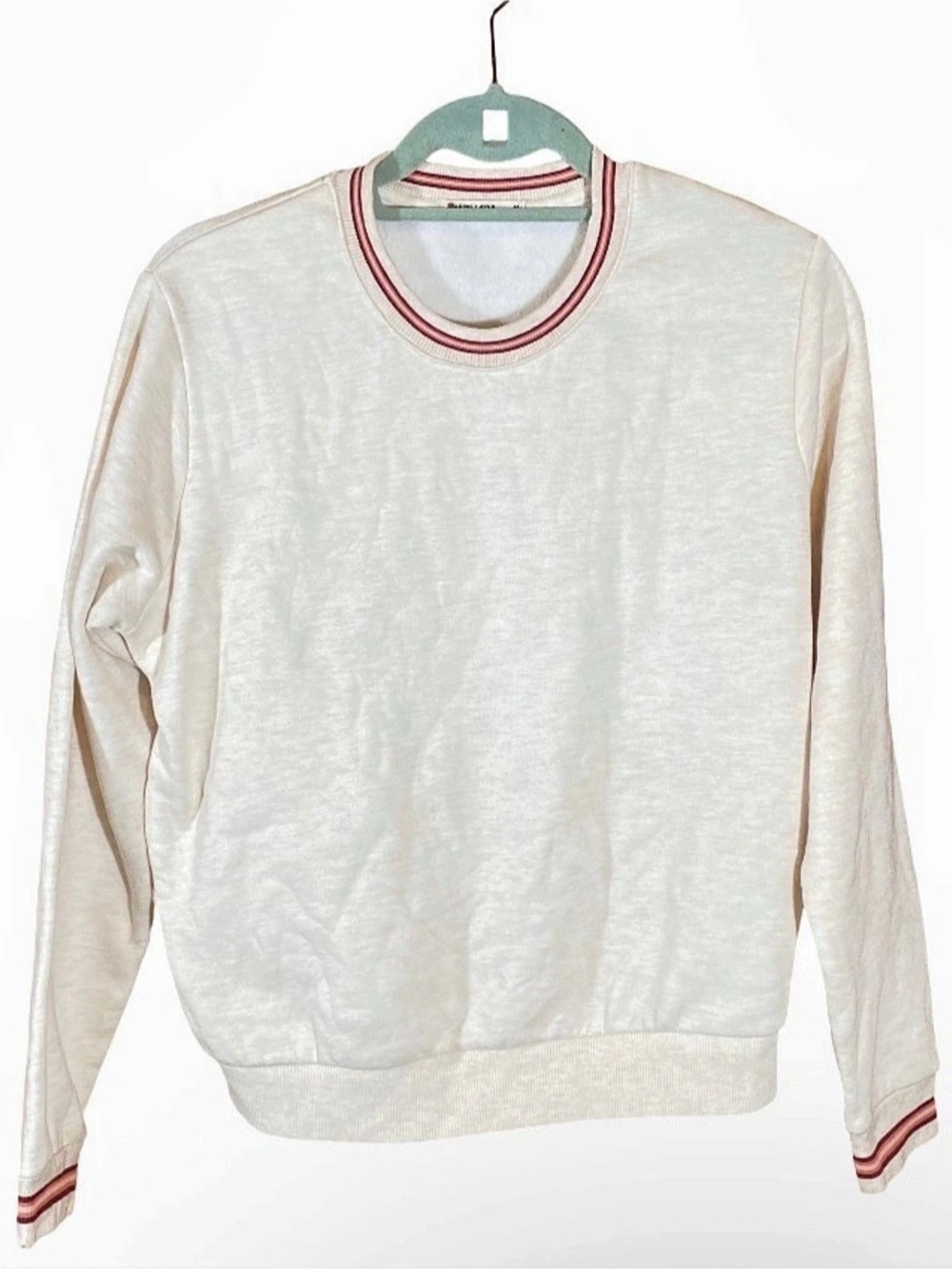 Marine Layer striped retro cotton blend pullover oatmeal sweatshirt medium